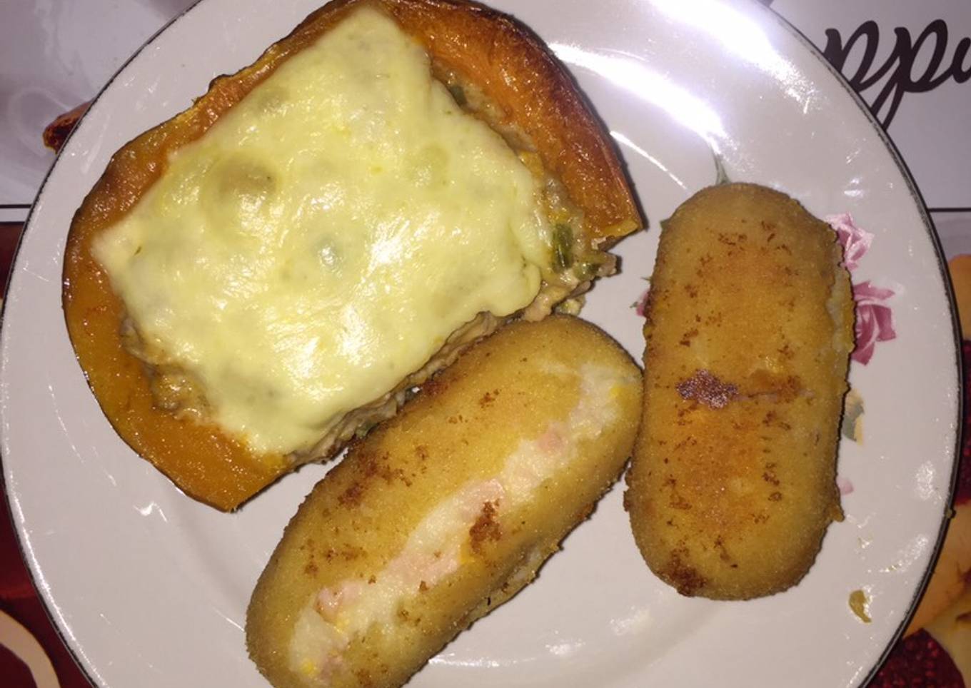 Calabaza rellena con croquetas