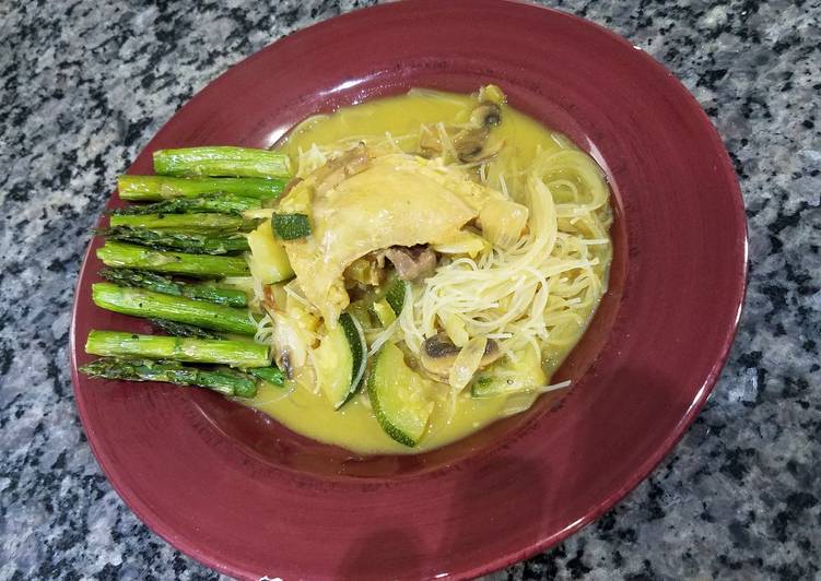 7 Delicious Homemade Chicken Curry with Rice Noodles and Oven Roasted Asparagus