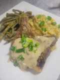 Fried Pork Chop with Mushroom Wine Cream Sauce