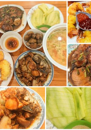 Hình của món 27/3/2020 bữa cơm tối của gia đình 5 người lớn và 2 trẻ con.