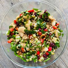A picture of Mediterranean giant couscous salad.