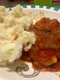 Pollo a la pomarola con arroz revuelto