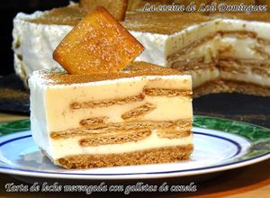 Foto principal de Tarta de leche merengada con galletas de canela, fácil y sin horno