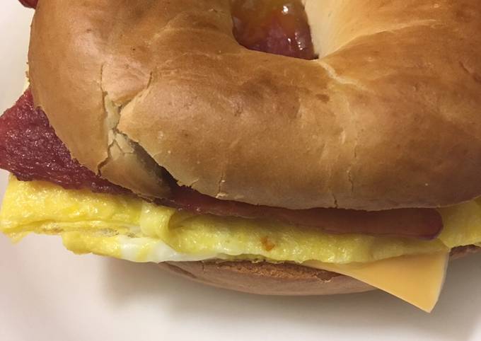 Bacon egg and cheese bagel (or vegetarian)