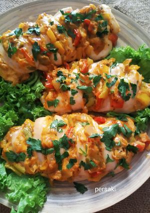 A picture of Stuffed Chicken Breast with Peppers and Cheese.