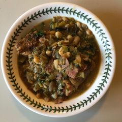 A picture of Chicken, Parma ham & bean supper.