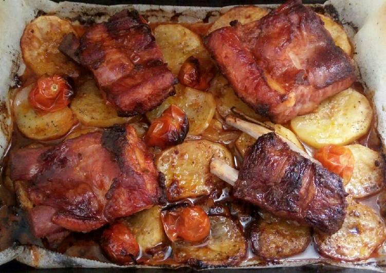 Costilla adobada al horno 🐷 con guarnición