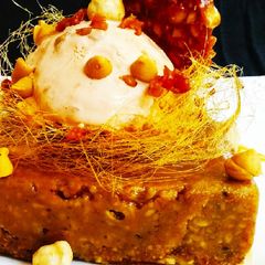 Hazelnut Brownie with Hazelnut praline and Icecream A picture of Hazelnut Brownie with Hazelnut praline and Icecream.