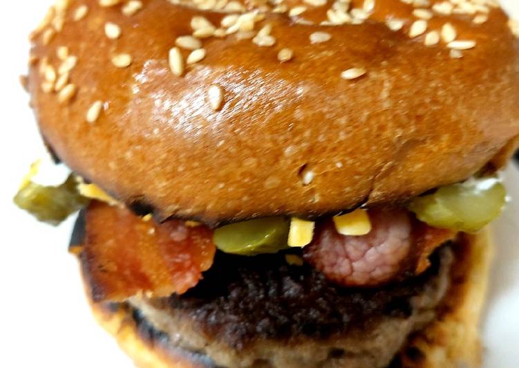 My Beef, Bacon Onion Rings and two Cheese + Gherkin Burger. π