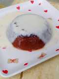 Eggless Jiggly Cocoa Pudding with Rum Vla