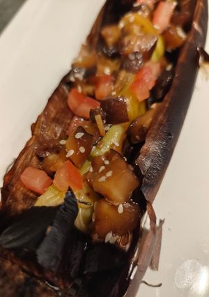 Une photo de Poireau brûlé, poêlée de shitake