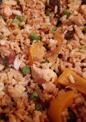 Gombás, borsós rizses csirke recept fotója