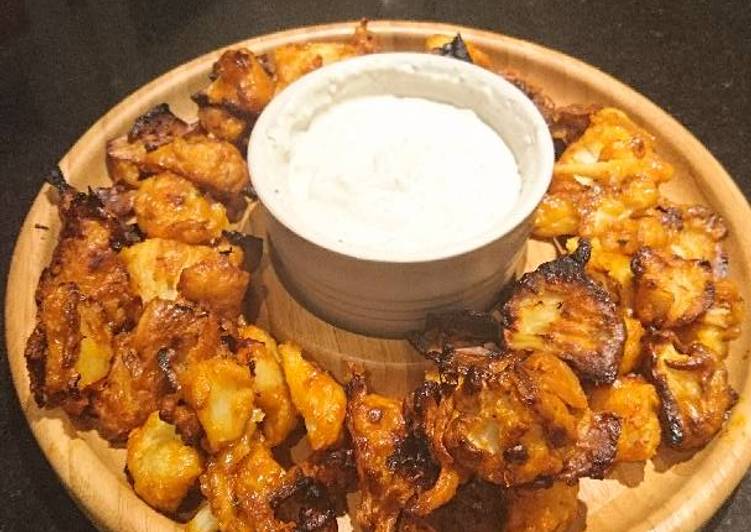 Buffalo cauliflower wings with blue cheese dip