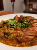 Merguez Sausage and Cumin Lentils with Dandelion Greens