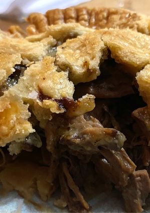 A picture of Steak and 'The King of Cheeses' Pie.