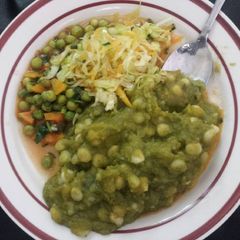 A picture of Mokimo with minji stew and cabbage salad.