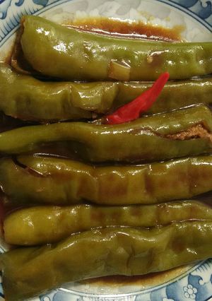 Foto resep Cabe hijau besar isi daging ayam rasa asam pedas manis