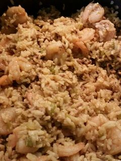 A picture of Dirty Brown Rice with Shrimp.