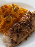 Pescado grillado con puré de zapallo y semillas