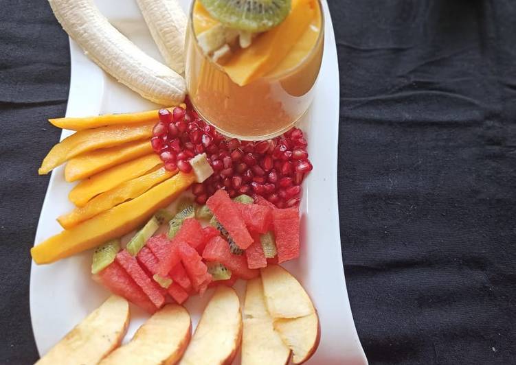 Fresh Fruits and Mango juice