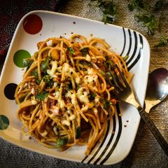 A picture of Pavbhaji spaghetti.