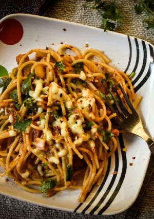 A picture of Pavbhaji spaghetti.