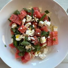 A picture of Melon and feta salad.