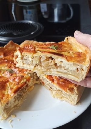 Une photo de Tarte fenouil caramélisé, pommes et fromage de chèvre frais
