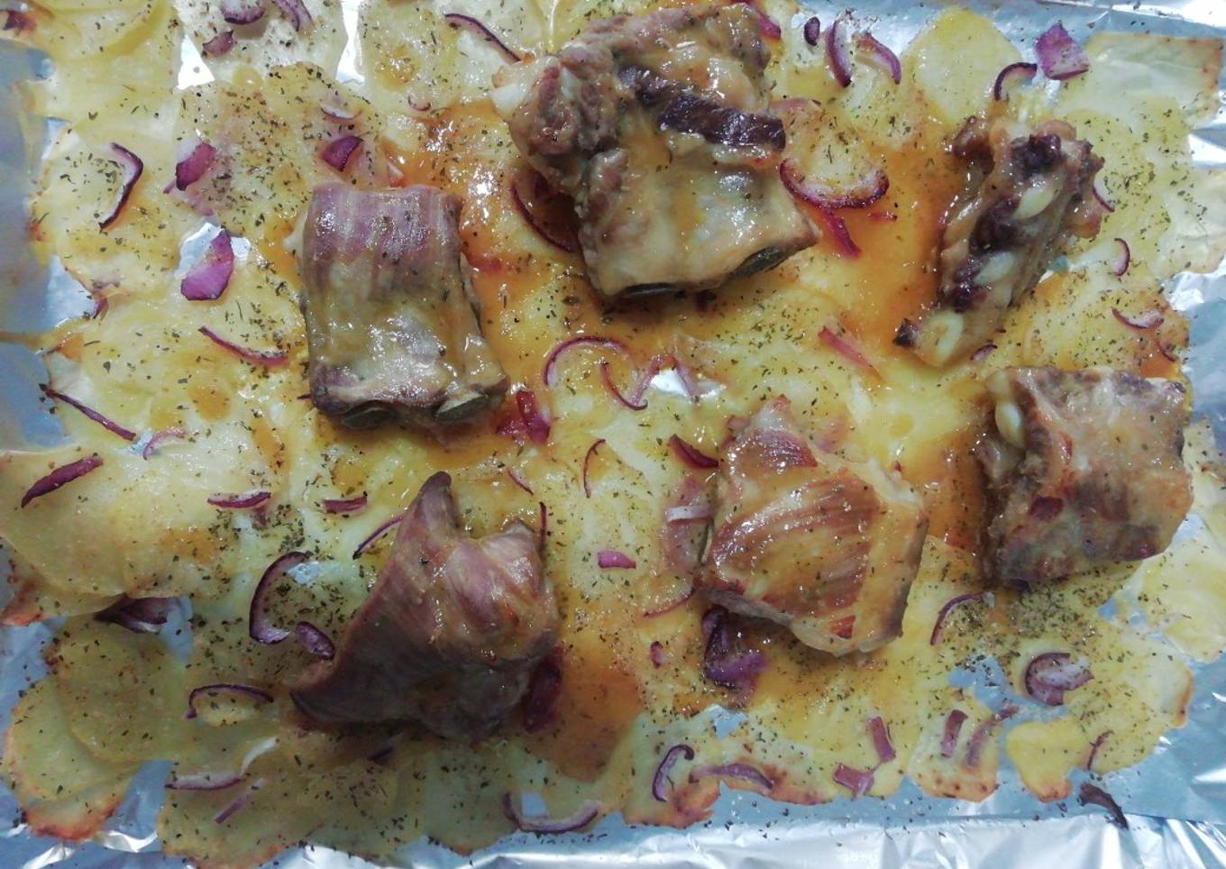 Costillas con miel y mostaza + patatas