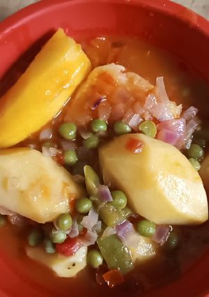A picture of Papa Legit Sumptuous Plantain Potato Stew with crunchy Peas! 😋.