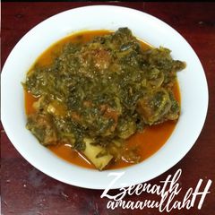 A picture of Hyderabadi Kulfa Gosht or Purslane Leaves with Mutton.