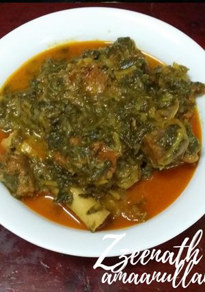 A picture of Hyderabadi Kulfa Gosht or Purslane Leaves with Mutton.