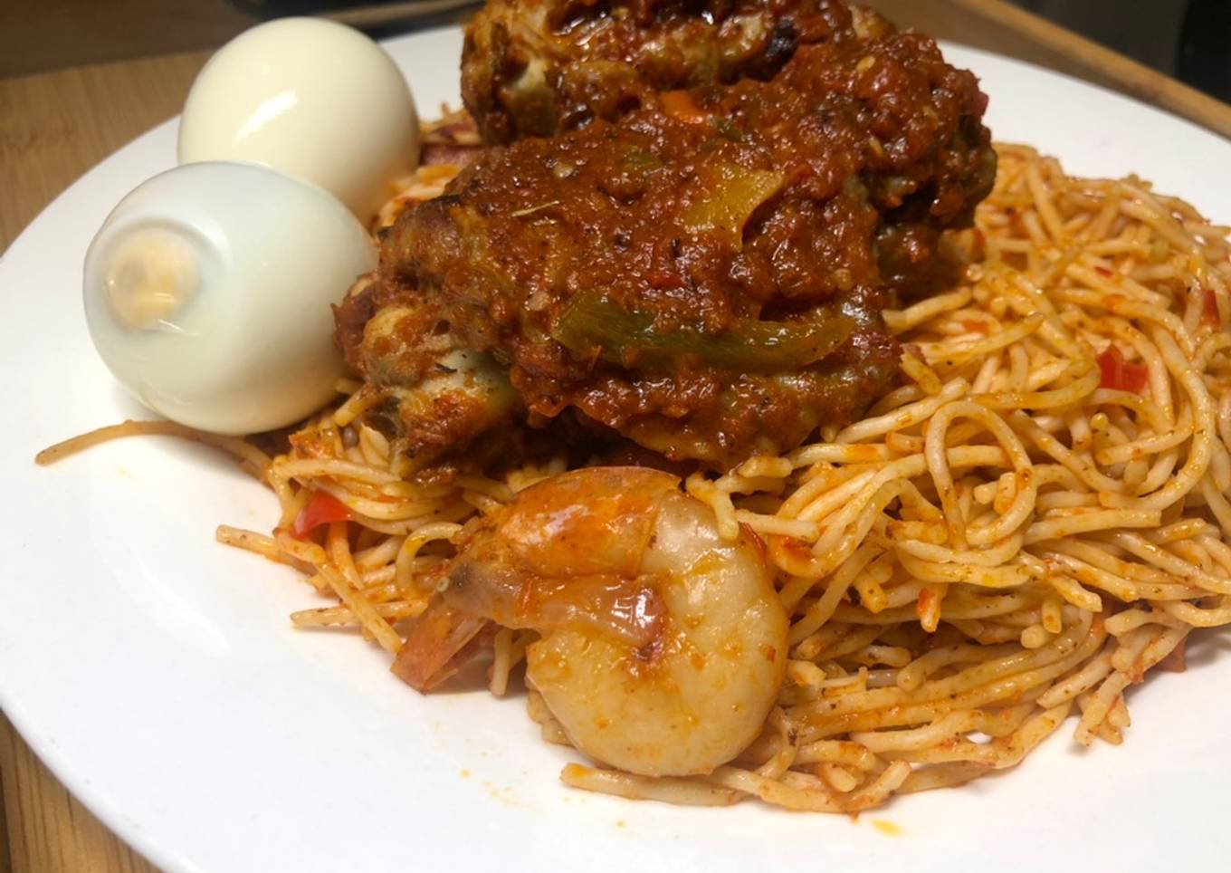 Jollof spaghetti (restaurant version)