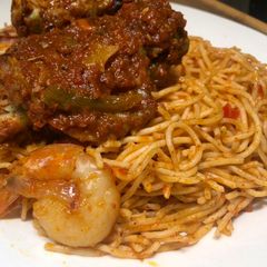 Jollof spaghetti (restaurant version) A picture of Jollof spaghetti (restaurant version).