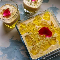 A picture of Custard 🍮 with pineapple 🍍 jelly.