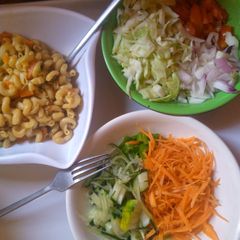 A picture of Mac and veggies.
