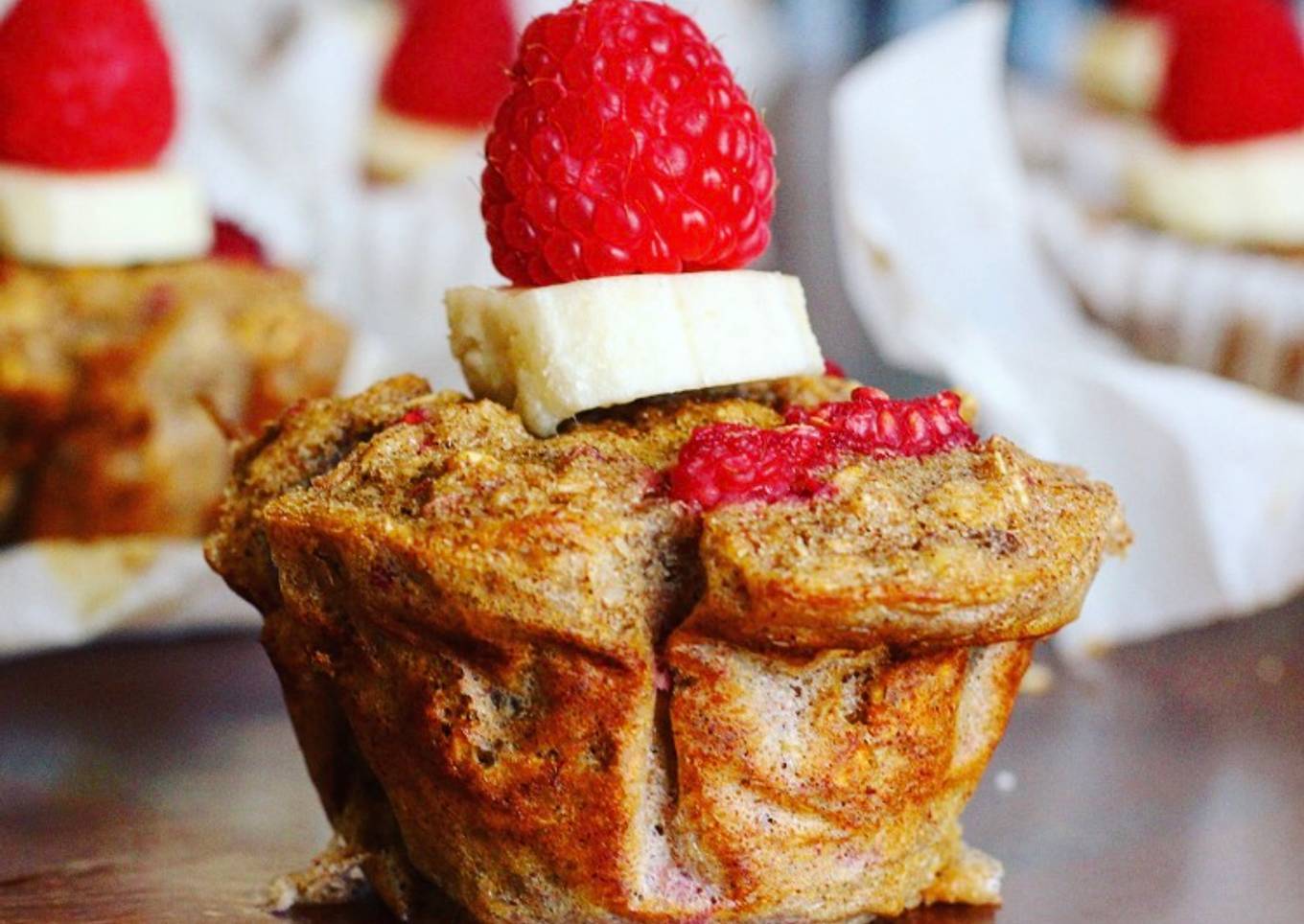 Muffins de avena, banana 🍌y frambuesa  sin gluten