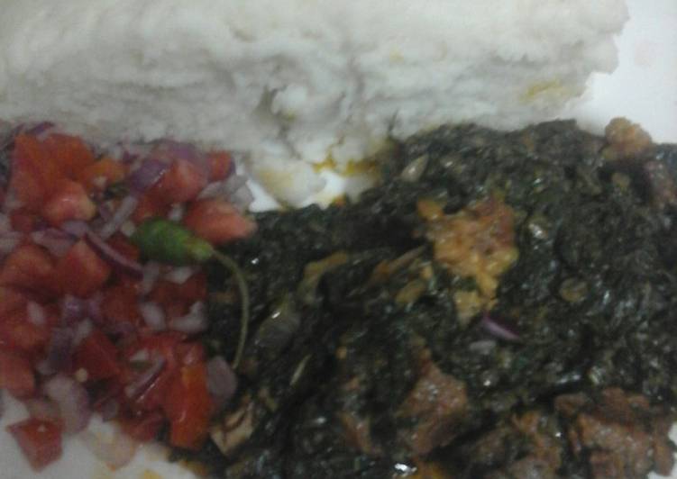 Ugali and sukumawiki,spinach with meat #localfoodcontest_mombasa