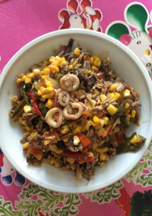 Foto resep Cumi jagung jantung pisang ala anak kost