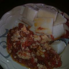 A picture of Yam and egg sauce.