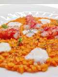 Riso con gamberi di Mazara e crema di mozzarella di bufala DOP