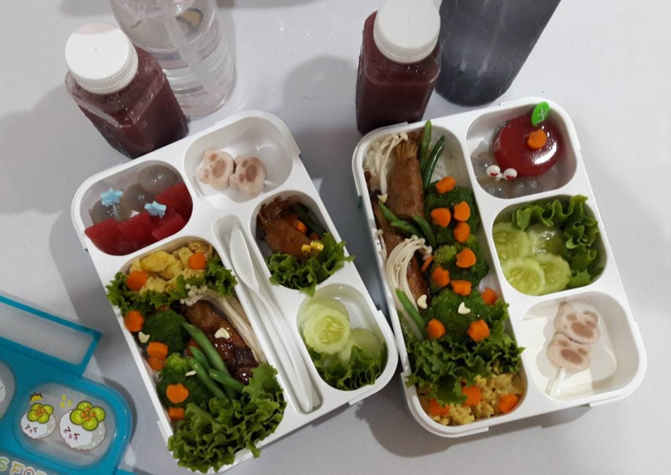 Mommy bento Enoki Roll daging teriyaki saos