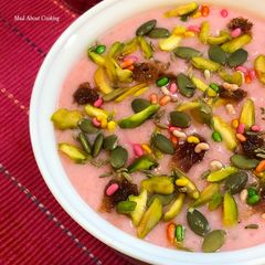 A picture of Rooh Afza Gulkhand Firni with Leftover Rice – Summer Special Dessert.