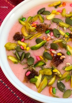 A picture of Rooh Afza Gulkhand Firni with Leftover Rice – Summer Special Dessert.