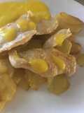 Pollastre amb patates fregides i crema de taronja