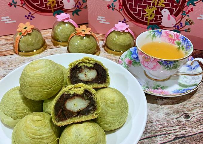 Anti Ribet, Bikin Greentea Flaky Mooncake Anti Gagal