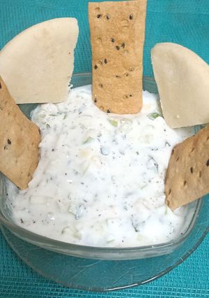 A picture of Khyar Bi Laban (Labanese Cucumber Yoghurt Salad) (No Cook Recipe).