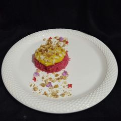 A picture of Gulkand Vermicilli with Mango Rabdi.