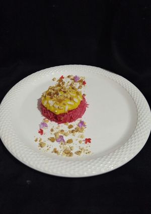 A picture of Gulkand Vermicilli with Mango Rabdi.
