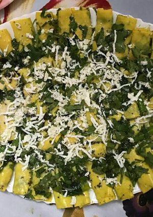 A picture of Minty paneer khandvi.